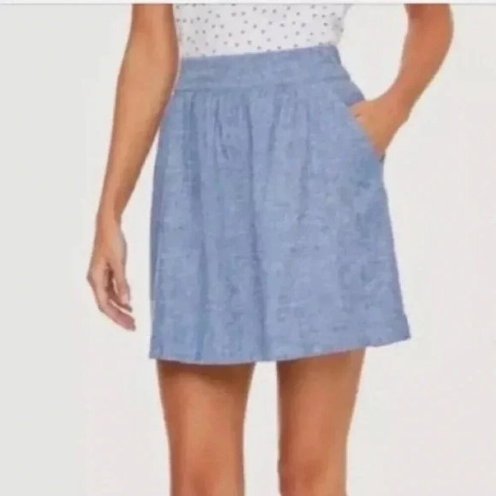 Loft XS Petite Blue‎ Chambray Skirt Pockets Summer Cruise Beach Modest